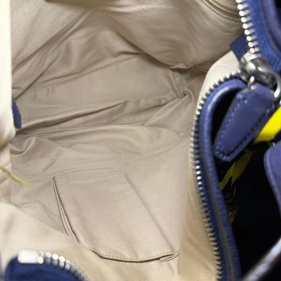 2013 Coach Legacy Navy Blue and Citrine with perforated leather Hobo Tote Bag - Picture 5 of 12